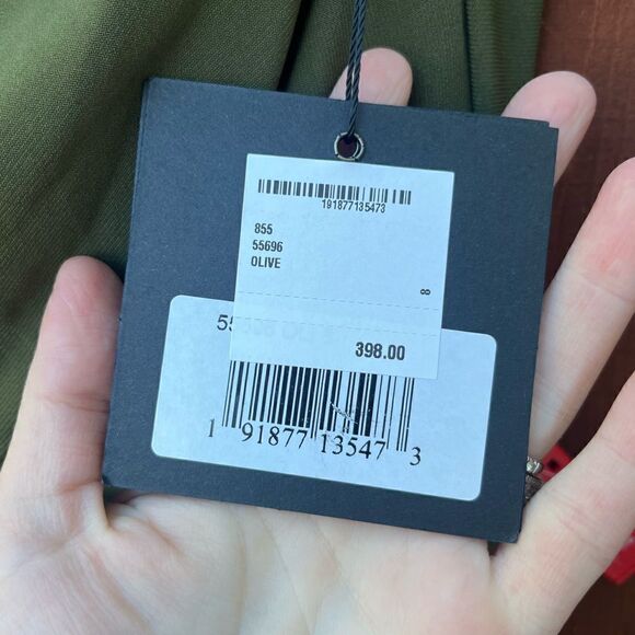 NWT Mac Duggal One Sleeve Beaded Cuff Side Twist Gown Olive 8 55696 - Picture 6 of 10